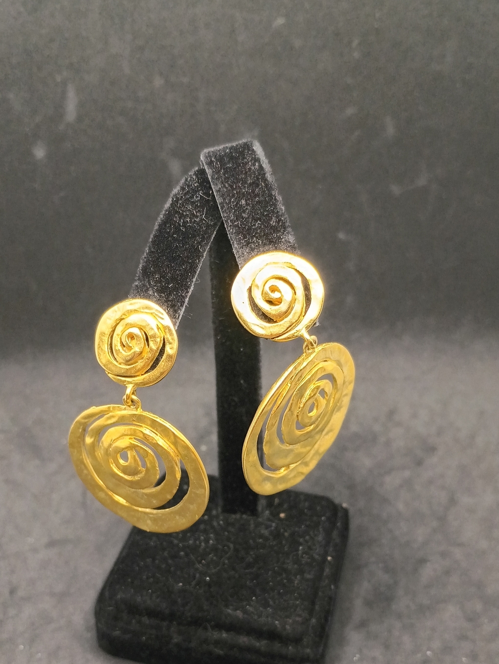 Polished Gold Tone Spiral Drop Earrings for Women